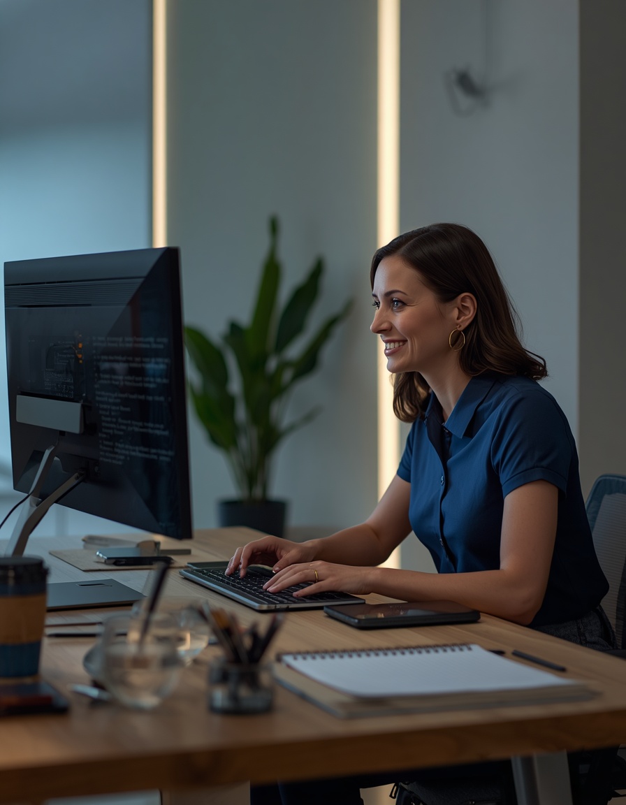 Copywriter e redatora profissional em ambiente de trabalho